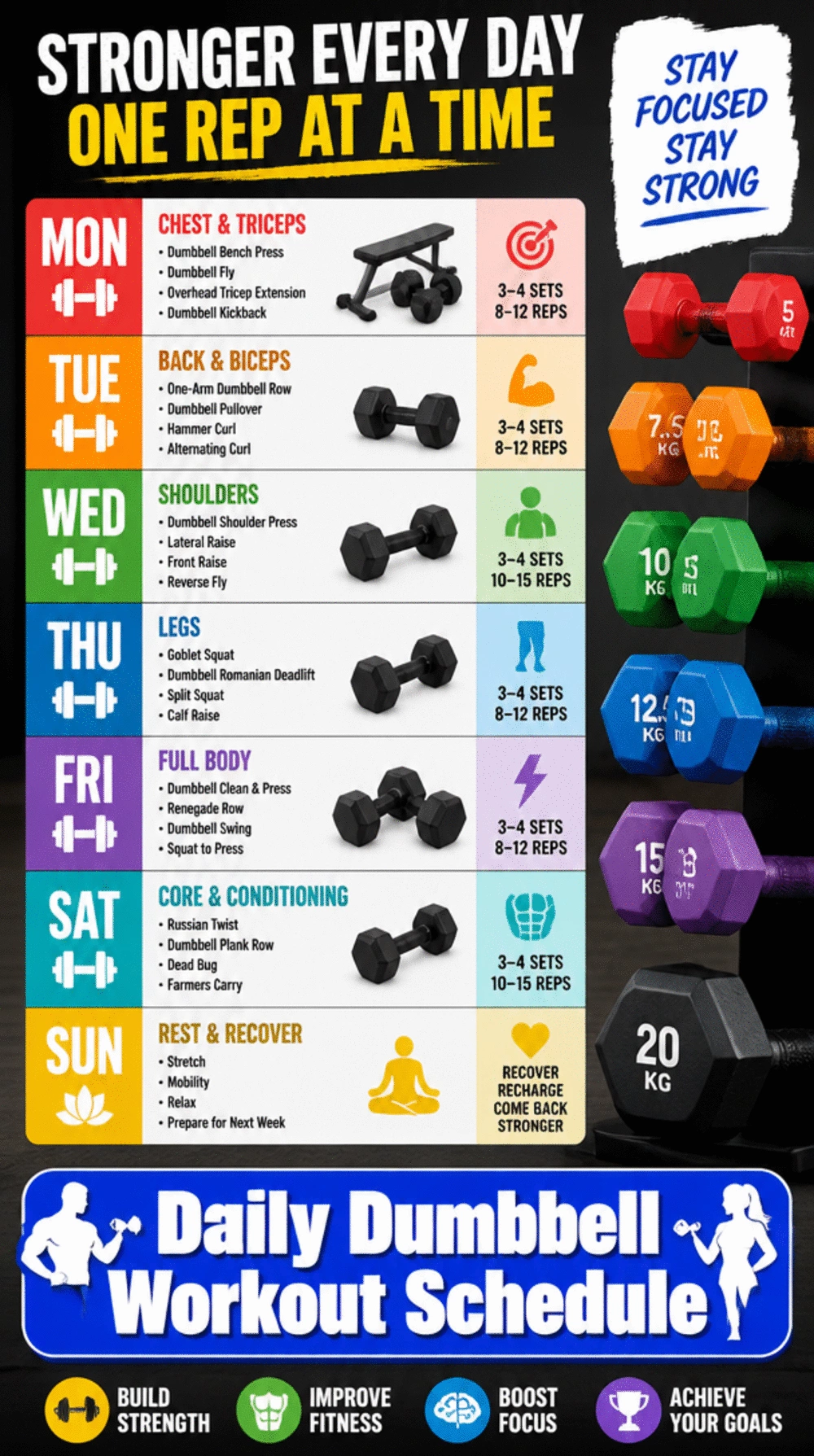 Daily Dumbbell Workout Schedule That Progresses Difficulty Each Week