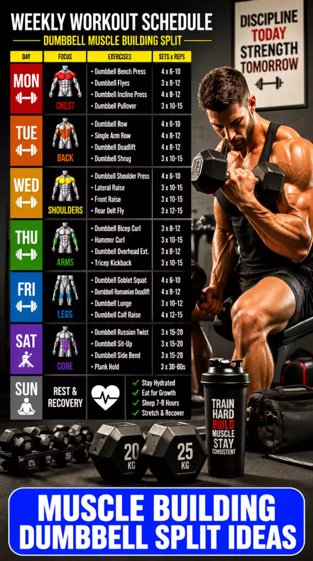 Muscle Building Dumbbell Split That Hits Each Group Twice a Week