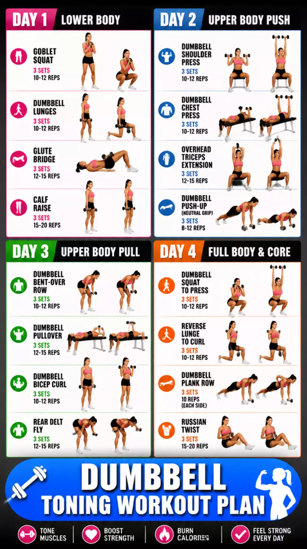 Dumbbell Toning Workout Plan That Runs Across Four Days Per Week
