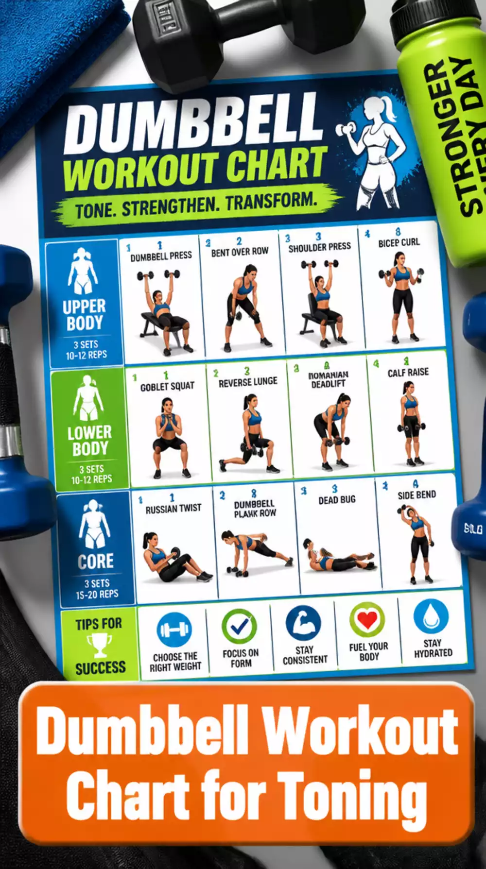 Dumbbell Workout Chart for Toning That Maps Every Exercise Visually