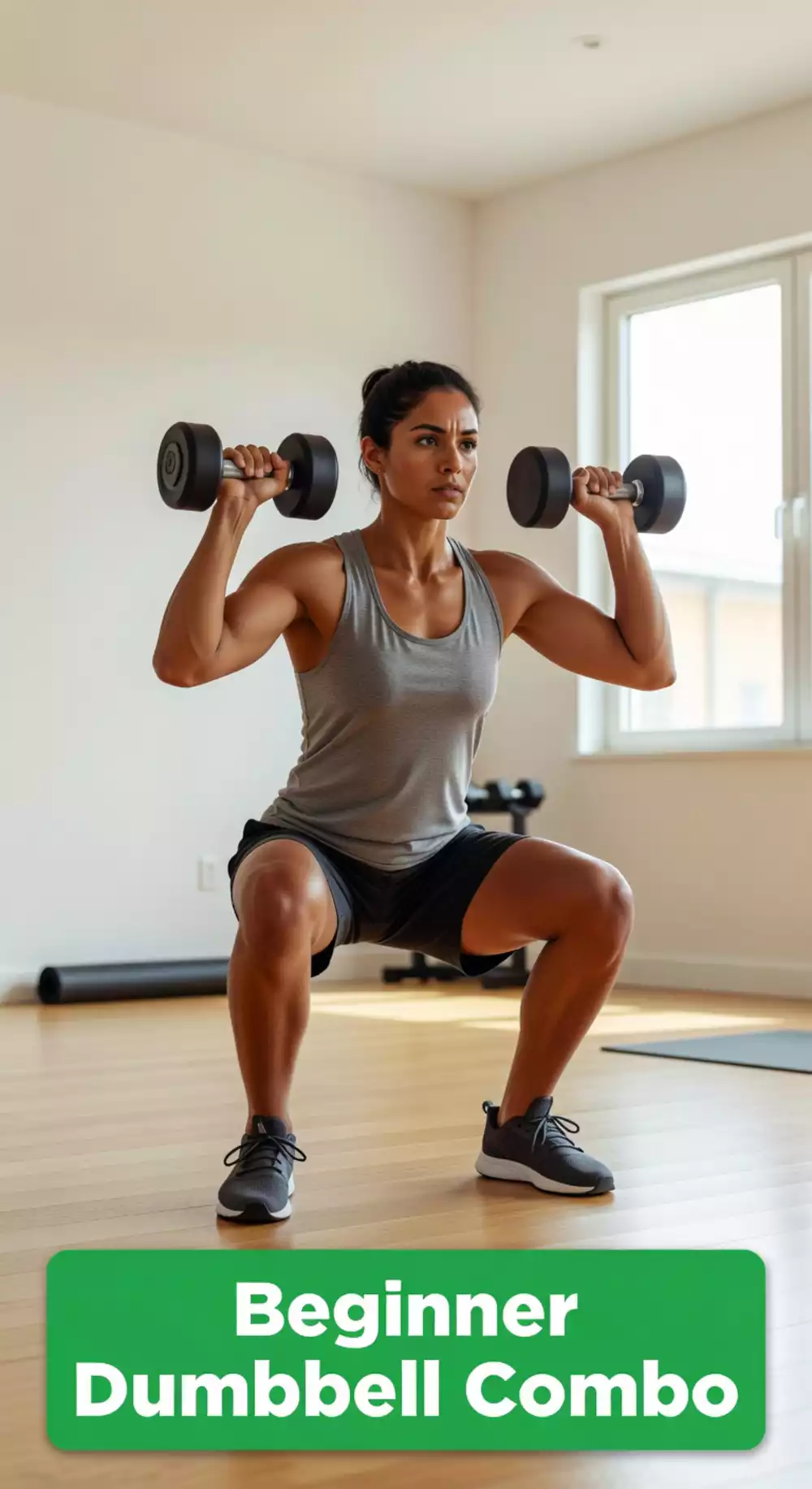 Beginner Dumbbell Squat and Press Combo That Teaches Two Moves at Once