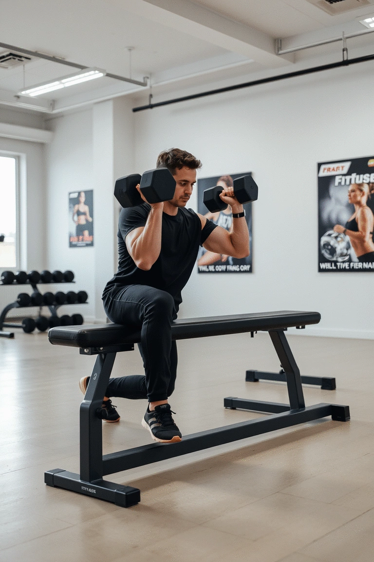 Individual demonstrating a dumbbell row exercise in a bright setting