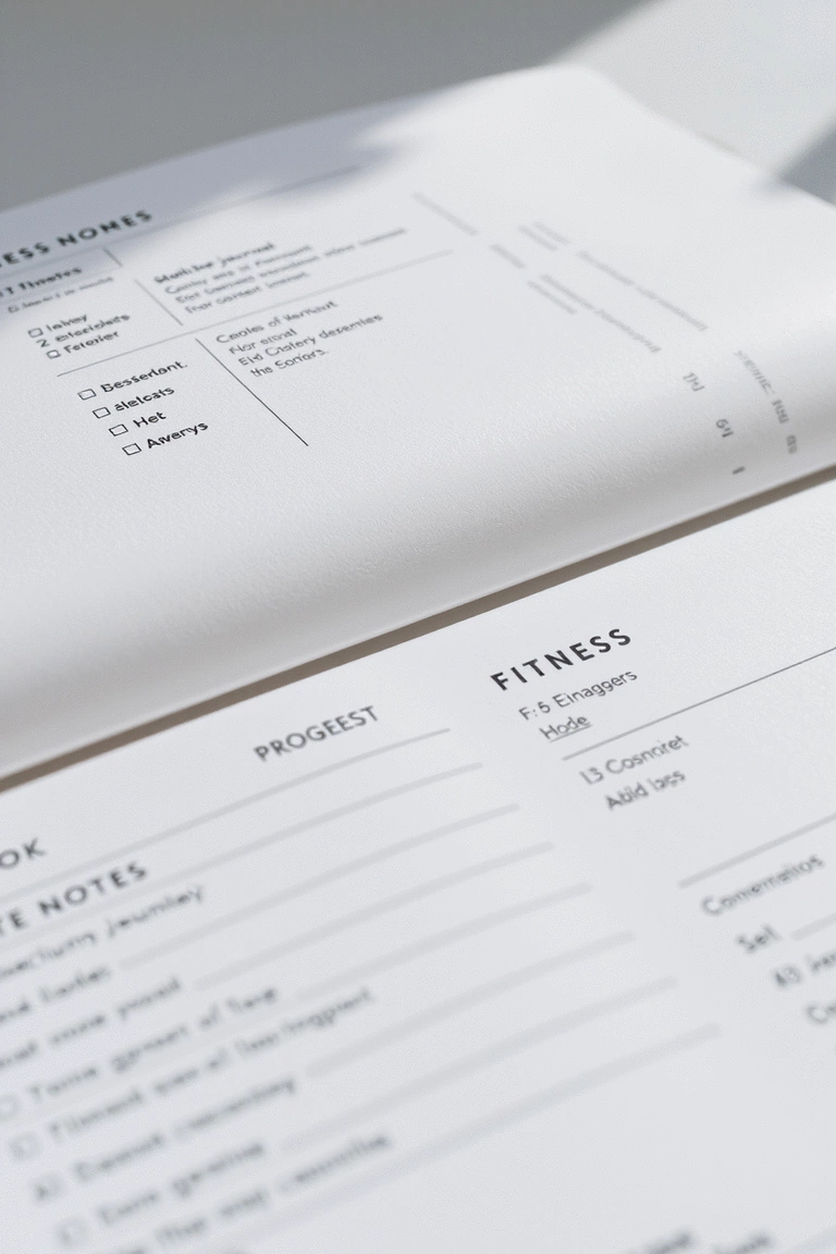 A fitness journal with notes on a workout routine and progress