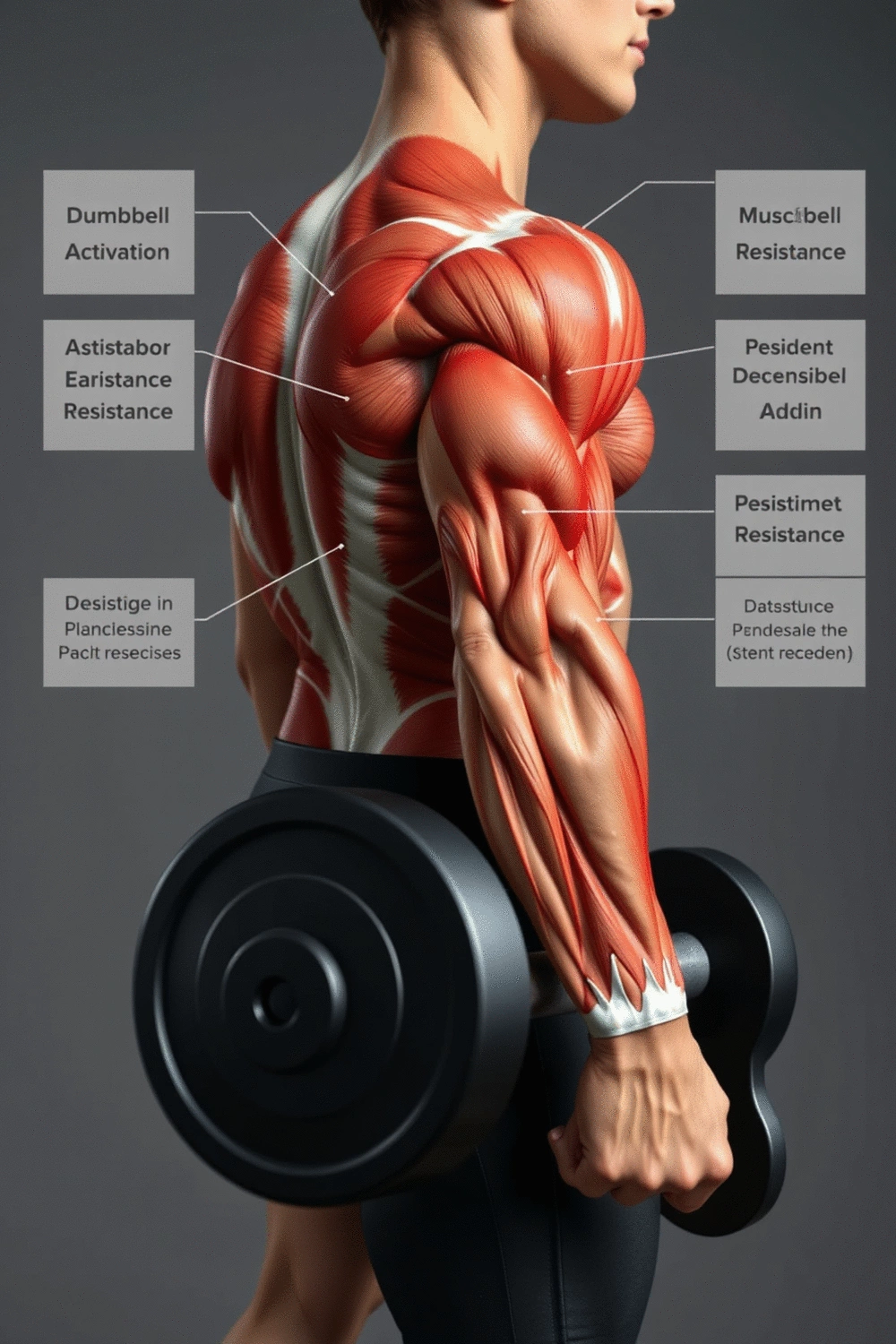 Diagram illustrating muscle activation during a dumbbell exercise