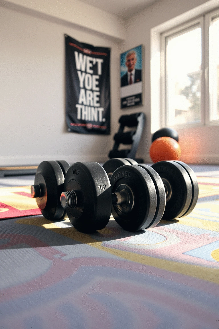 Beginner-friendly adjustable dumbbells on a workout mat