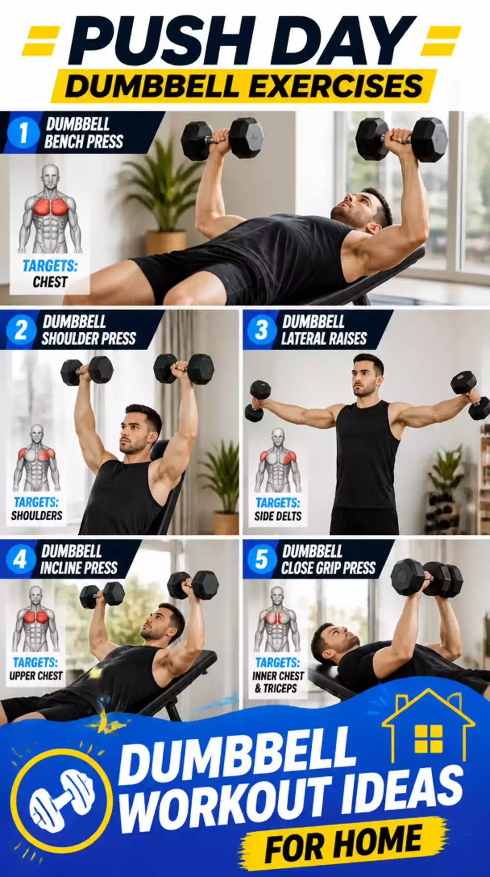 Dumbbell Workout Poster for Push Day Exercise Reference at Home
