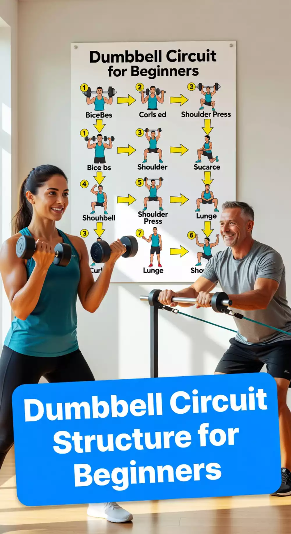 Dumbbell Workout Poster for Beginners Showing Circuit Structure at a Glance