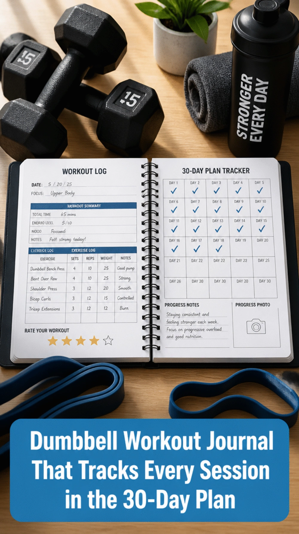 Dumbbell Workout Journal That Tracks Every Session in the 30-Day Plan