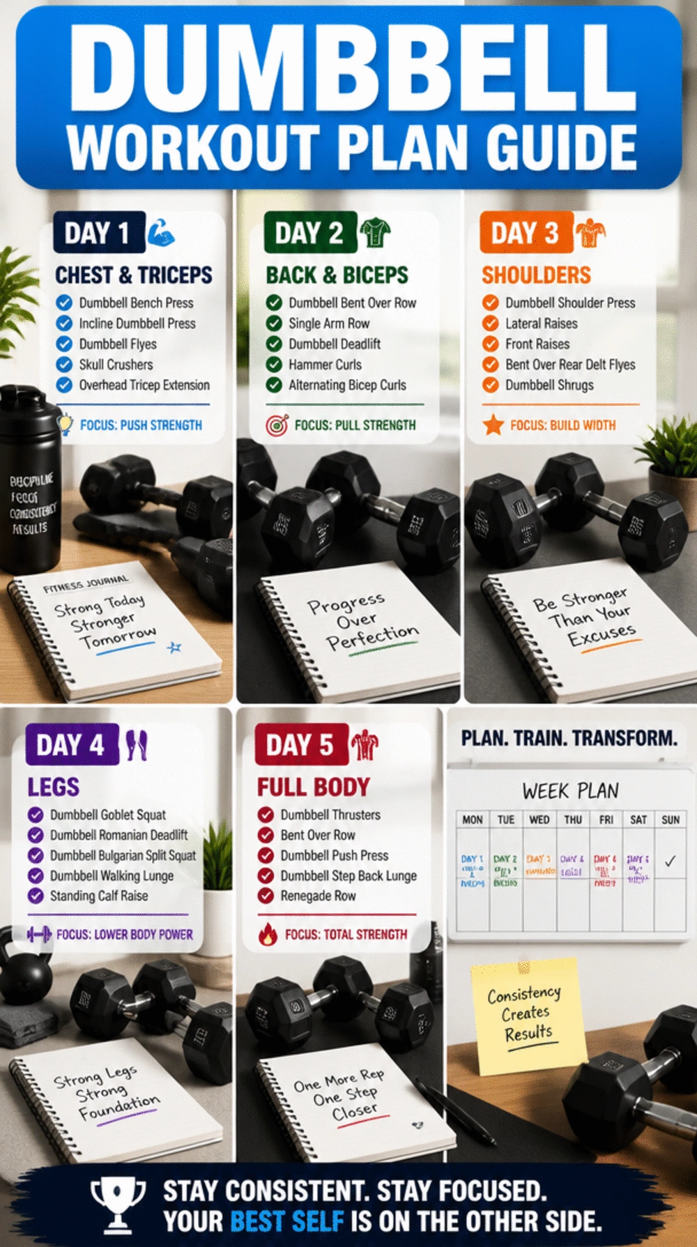 Dumbbell Workout Plan for Weight Loss Structured Across Five Days