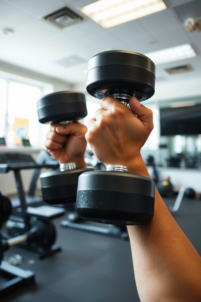 Person demonstrating proper dumbbell grip technique
