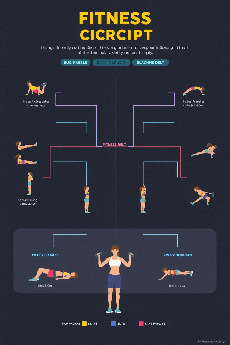 A fitness circuit diagram showing dumbbell exercises