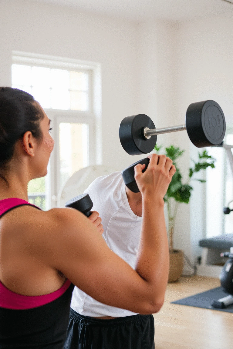 A fitness instructor demonstrating proper dumbbell form