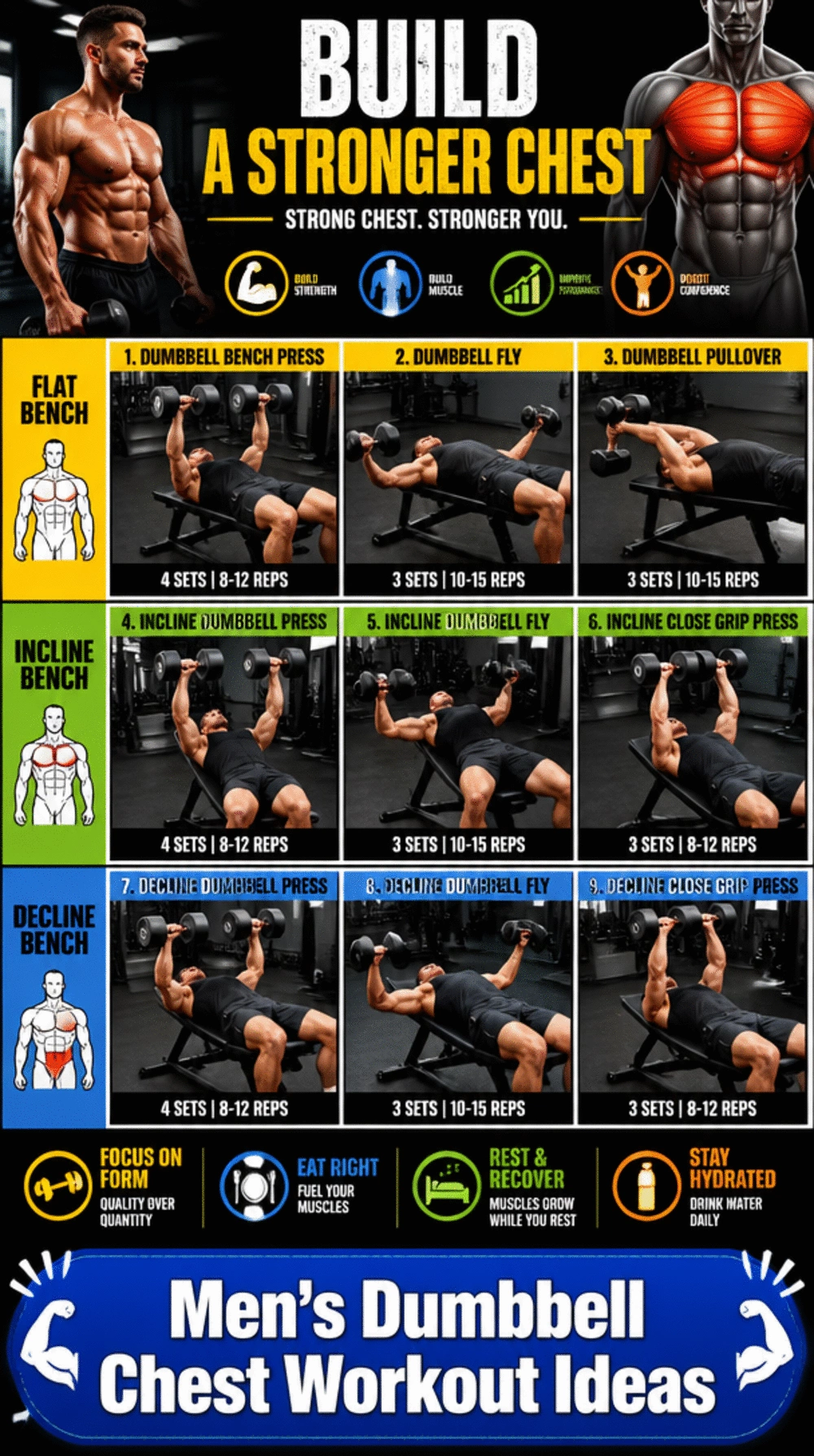 Men's Dumbbell Chest Workout Poster That Shows Every Angle Covered