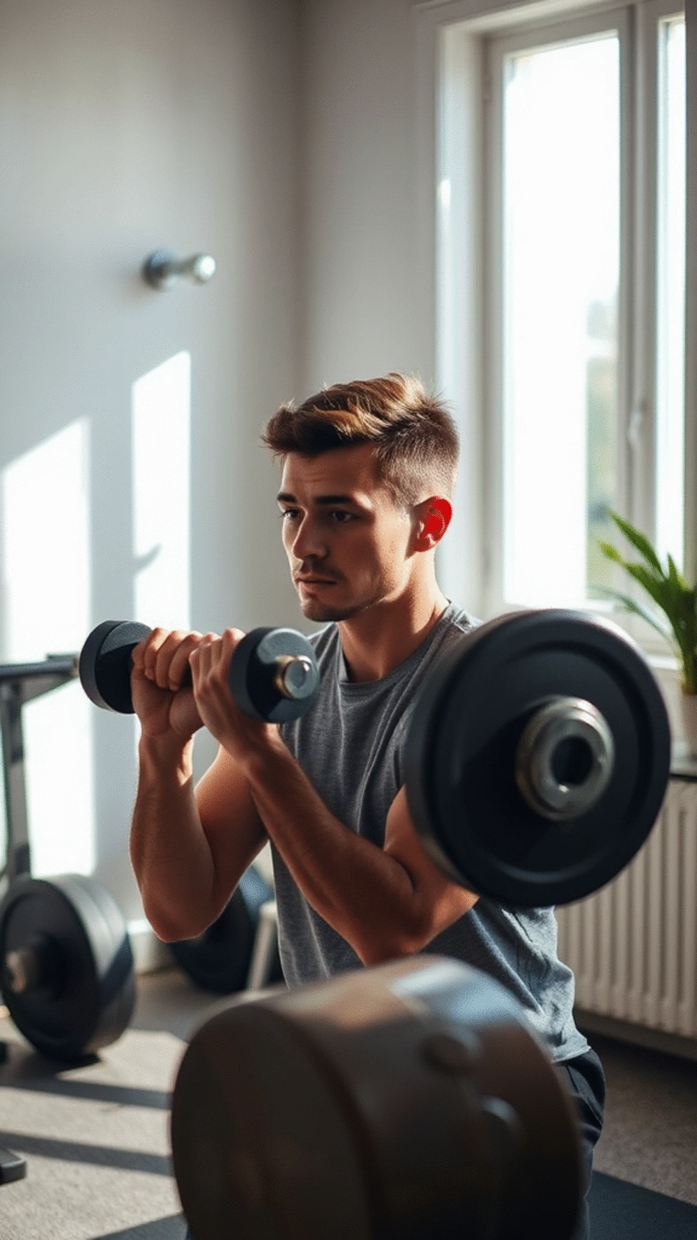 A person lifting weights while showing awareness of their physical limits to ensure safety