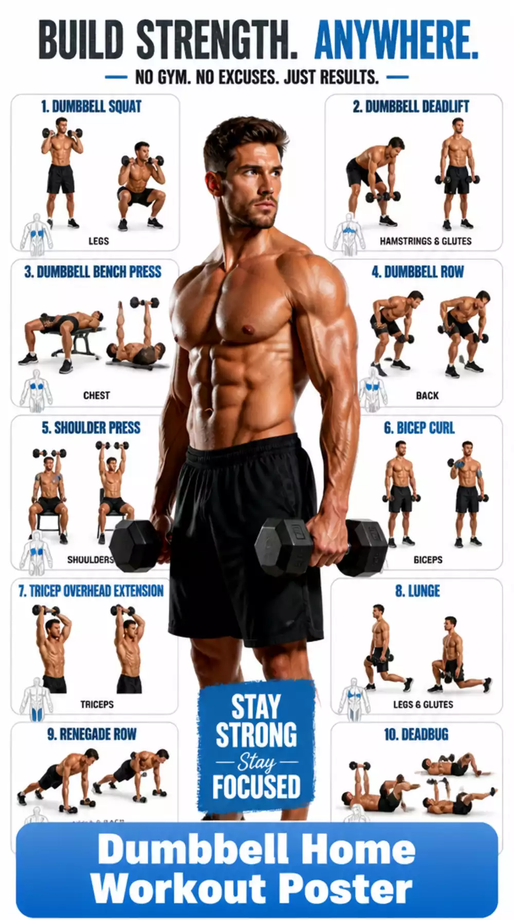 Dumbbell Home Workout Poster That Shows Every Exercise at a Glance