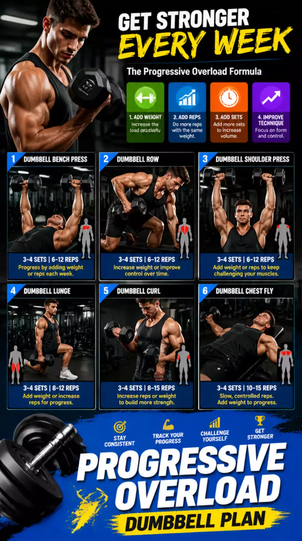 Progressive Overload Dumbbell Plan That Keeps Muscle Growing Weekly