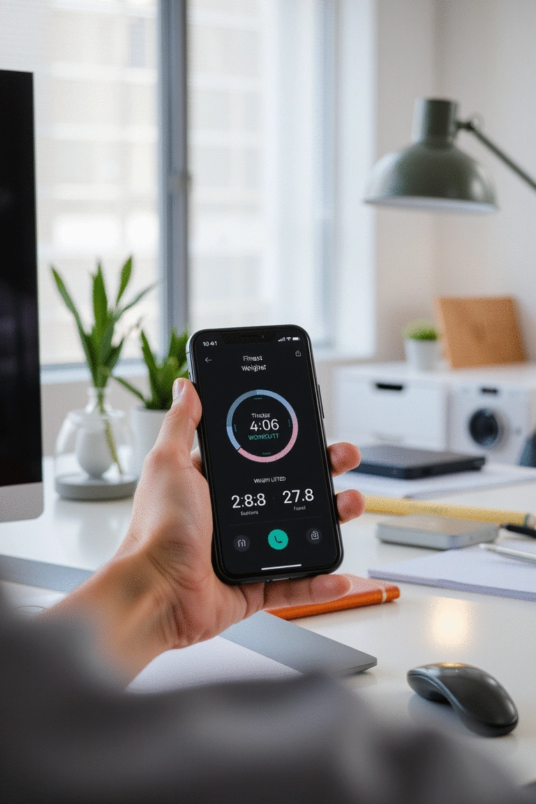 A fitness tracker app displaying workout progress and weights lifted