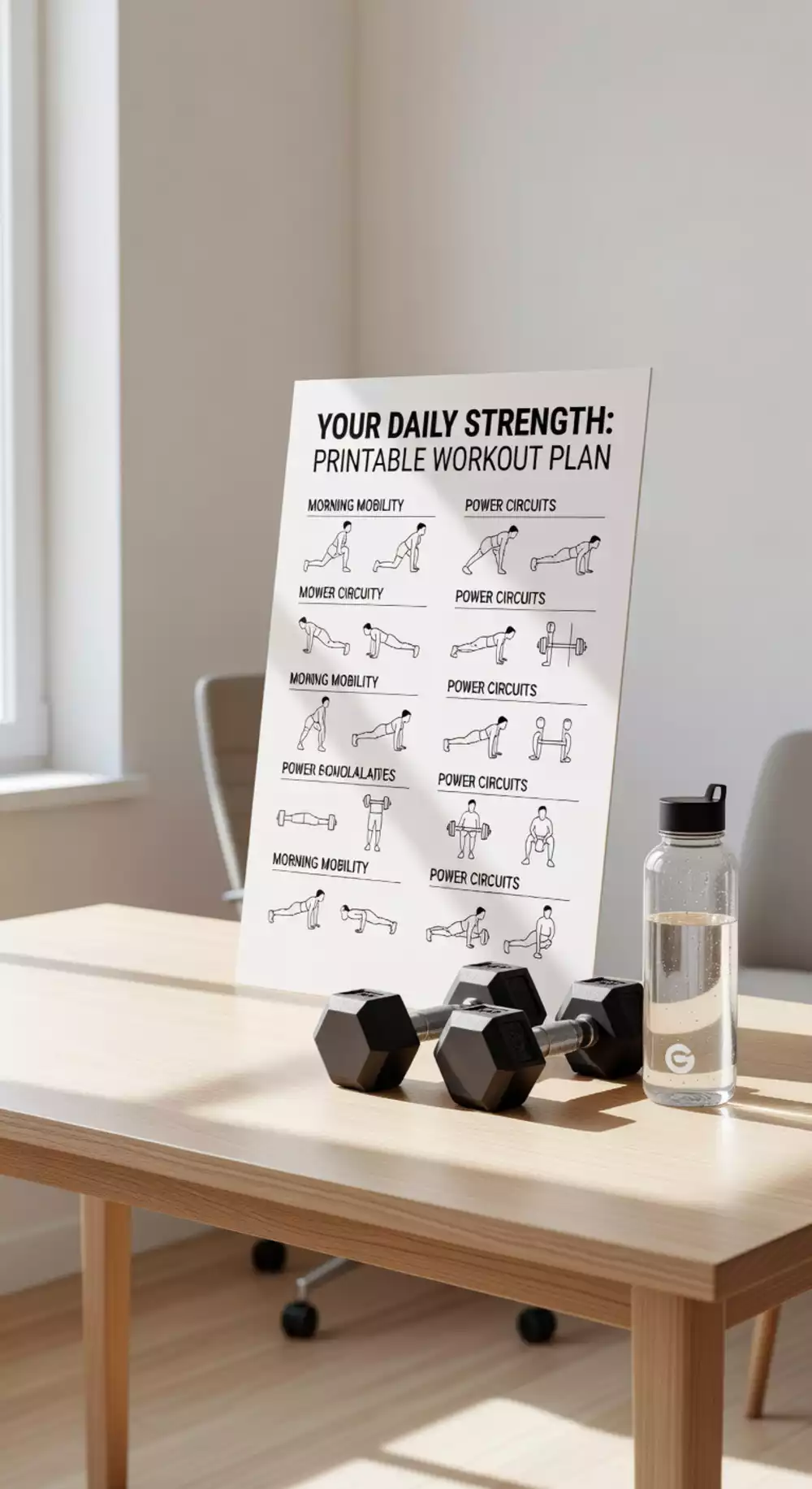 Printable Upper Body Dumbbell Workout Poster for Daily Training