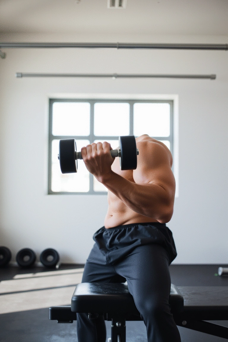 Individual demonstrating a dumbbell row with proper form