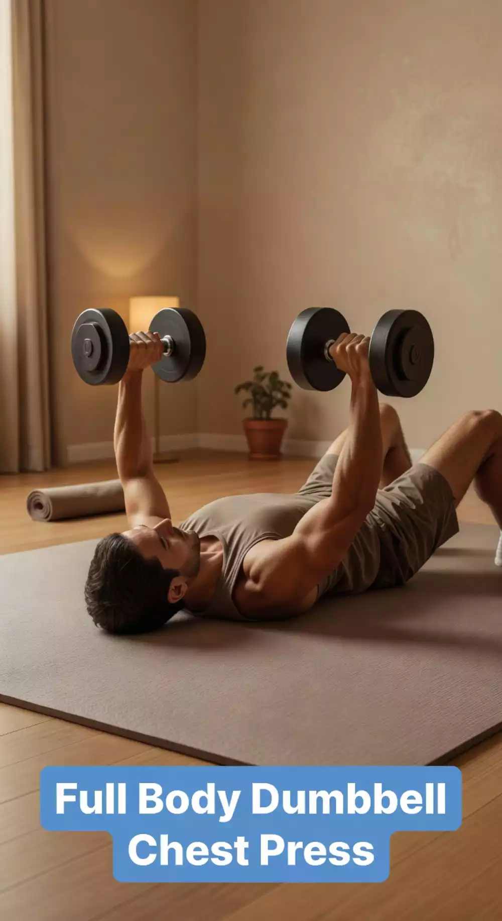 Full Body Dumbbell Chest Press on the Floor for a No-Bench Workout